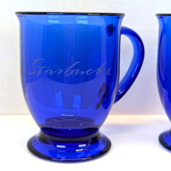 Vintage Anchor Hocking Cobalt Blue Large Footed Starbucks Mug 5" x 3.5" Set of 2 - Picture 5 of 6